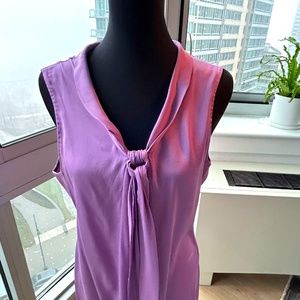 Elie Tahari Lavender Silk Shawl Collar Sleeveless Blouse- Large